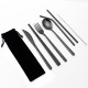 7 Pcs Tableware Set Stainless Steel Fork Spoon Knife Chopsticks Straw Brush Portable Flatware Outdoor Camping Picnic