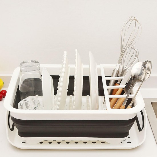 Dish Drain Shelf Collapsible Storage Rack Organiser Silicone Utensils Foldable Cutlery Holder