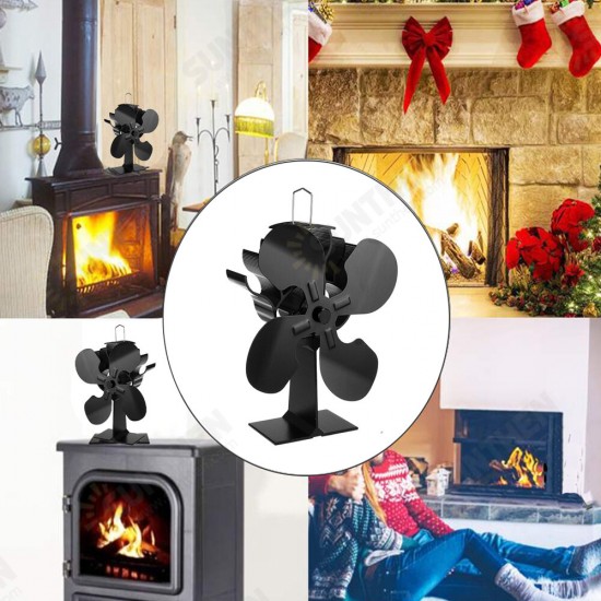 4 Blade Fireplace Fan Self-Powered Wood Stove Fan Burner Stove Fan for Home Travel