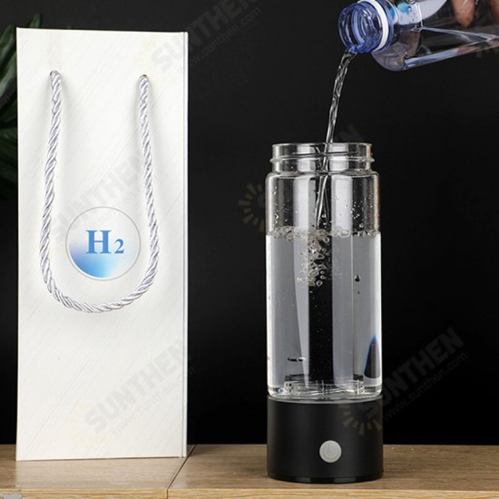 450ml Hydrogen-Rich Water Ionizer Maker Cup Generator Glass Bottle Mug USB Charging Glass Water Bottle