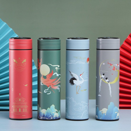 500ml Insulated Cup 304 Stainless Steel LCD Temperature Display Vacuum thermos With Tea Compartment Battery Replaceable