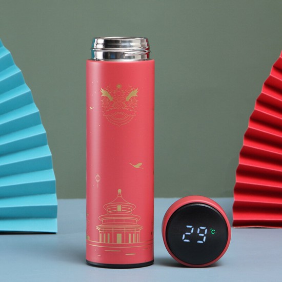 500ml Insulated Cup 304 Stainless Steel LCD Temperature Display Vacuum thermos With Tea Compartment Battery Replaceable