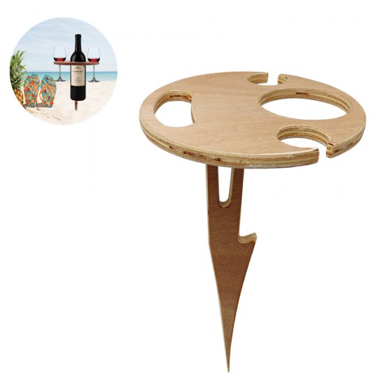 Outdoor Drink Table Mini Wooden Rack Foldable Round Desktop Easy Carry Desk Furniture Cup Glass Holder Picnic Table Party Camping Travel