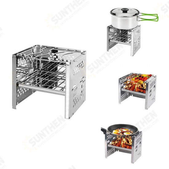 Outdoor Foladble Barbecue BBQ Grill Cooking Stove Wood Burner Furnace Camping Picnic