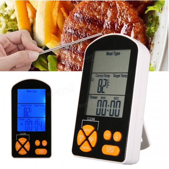 Outdoor BBQ Cooking Digital LCD Remote Thermometer with Built-in Timer Alarm AAA Battery