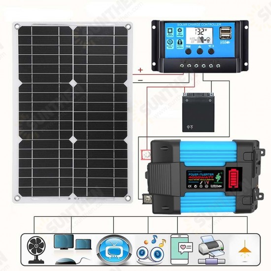 300W Inverter+Solar Panel 18W18V+Solar Controller 30A12V/24V Complete Power Generation For Camping Travel