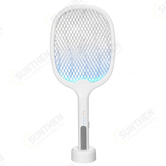 2 In 1 Electronic Fly Swatter Three-Layer Large Grid Intelligent Electric Mosquito Swatter With LED Light 1200mAh 3500V USB Rechargeable