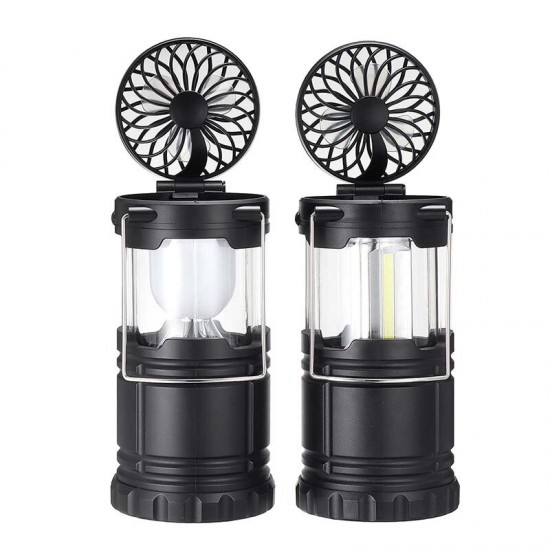 2 in 1 COB/Ball Bulb Camping Light Multifunction Camping Emergency Lantern With Fan Work Lights Night Light Tent Light For Outdoor Camping Fishing