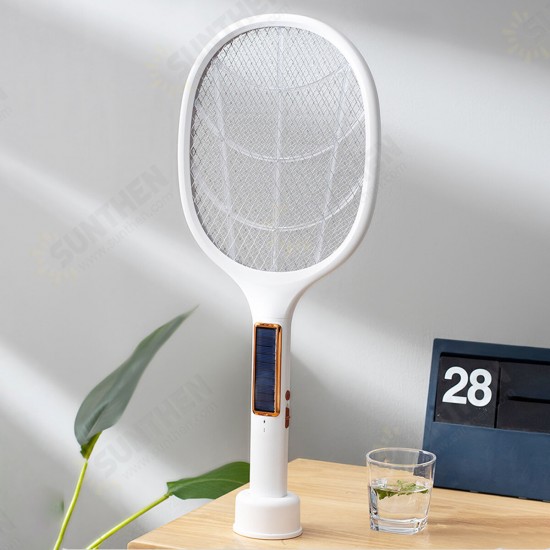 3000V 5W Electric Fly Swatter USB/Solar Rechargeable Intelabe Bug Zapper with 3-Layer Safety Mesh