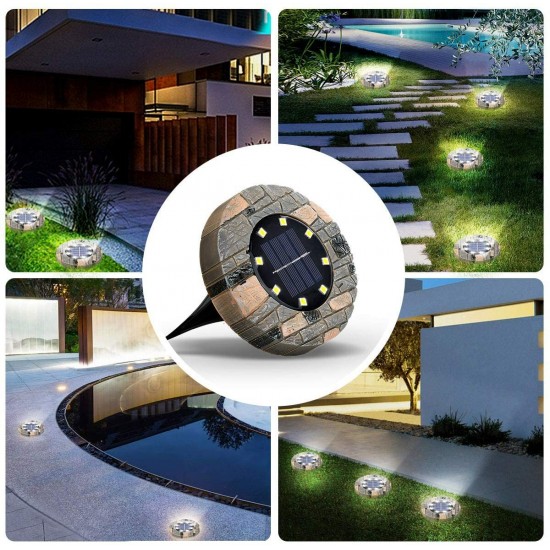 8 Pack Solar Ground Lights 8 LED Disk Solar Lights Outdoor Upgraded Garden Waterproof Bright In-Ground Lights for Pathway Walkway Driveway Lawn Yard Patio