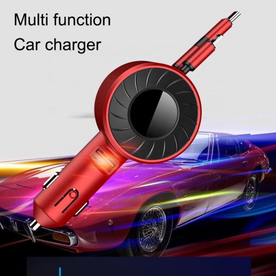 3In1 USB Car Charger Apple/USB Type-C/Micro USB Retractable Cable Power Adapter Fast Charging For iPhone 13 Pro Max Samsung Galaxy Z Fllp3 5G Xiaomi12