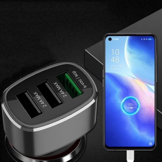 3-Ports USB Car Charger Compatible with Huawei 40W/22.5W Super Fast Charging/OPPO 65W Super2.0 Fast Charging