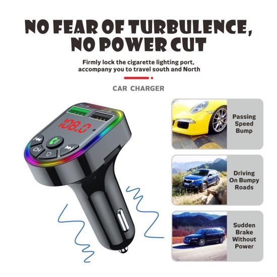 Bluetooth V5.0 FM Transmitter Dual USB Car Charger 7 Colors RGB Backlit Light Display Wireless Radio Adapter HiFi Music Play With Mic Hands-Free Calls