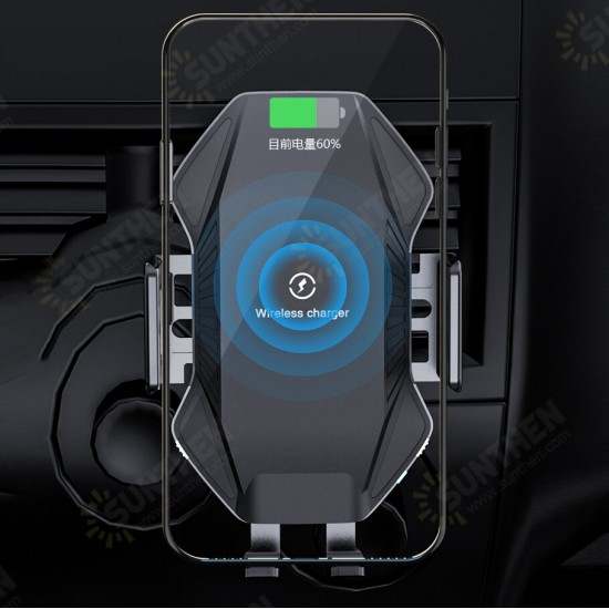 15W Car Wireless Charger Intelligent Sensor Air Vent Phone Holder with LED Light for 4.7-6.8 inch Devices POCO X3 F3