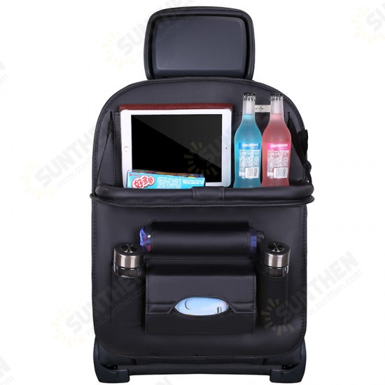 Multi-Function Leather Car Seat Hanging Bag with Phone/ Tablet Storage Pocket Travel Folding Dining Table Container