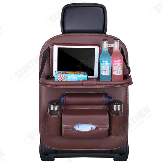 Multi-Function Leather Car Seat Hanging Bag with Phone/ Tablet Storage Pocket Travel Folding Dining Table Container