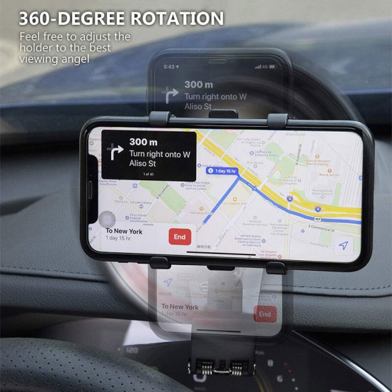 Universal 360° Rotatable Car Dashboard Sun Visor Rear View Mirror Mobile Phone Holder Stand for 3-7 inch Devices