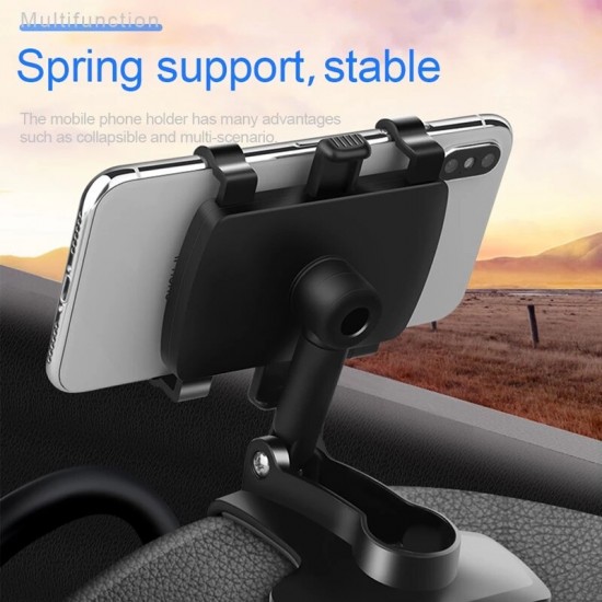 Universal 360° Rotatable Car Dashboard Sun Visor Rear View Mirror Mobile Phone Holder Stand for 3-7 inch Devices