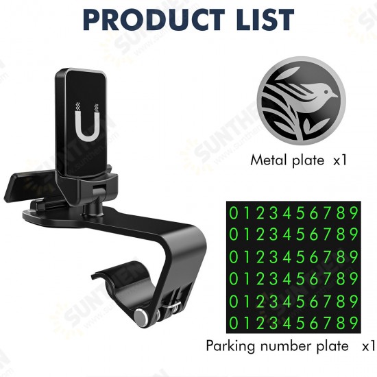 Universal Multifunctional Magnetic 360° Rotation Car GPS Navigation Dashboard Sunvisor Mobile Phone Holder Bracket with Parking Number for 4.7-7.2inch