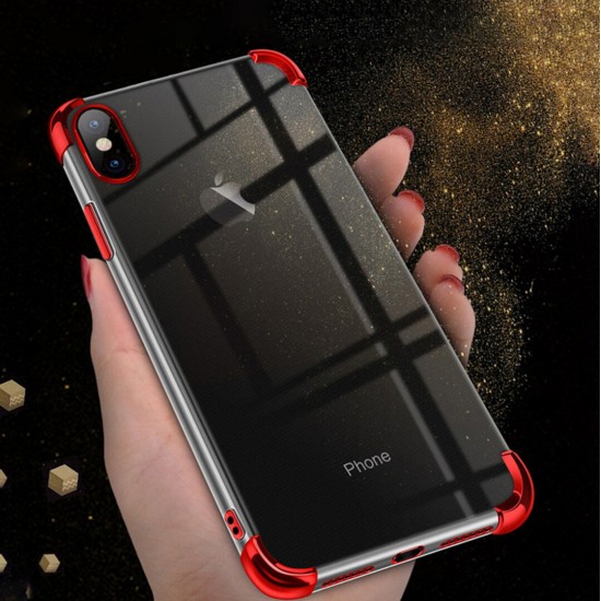 2 in 1 Airbag Plating Lens Protect Ultra-Thin Anti-Fingerprint Shockproof Transparent Soft TPU Protective Case for iPhone X / XS