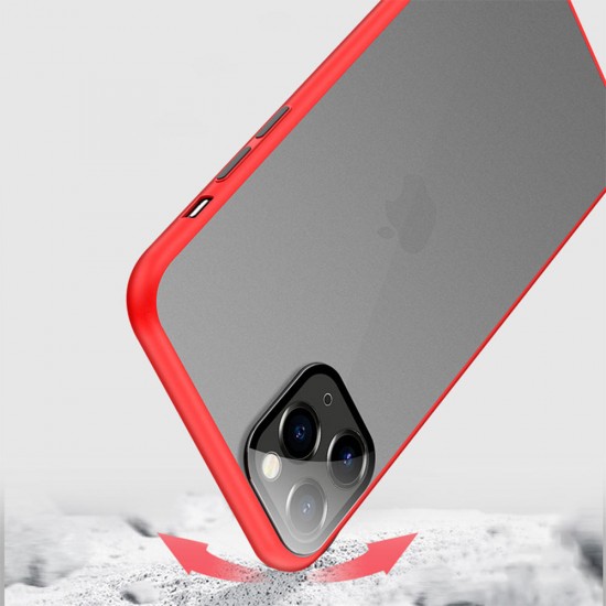 2 in 1 Shockproof Anti-fingerprint Matte Translucent Hard Protective Case with Lens Protector Ring for iPhone 11 6.1 inch