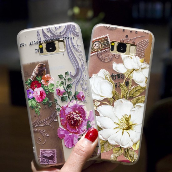 3D Relief Printing Flower & Birds Soft Protective Case for Samsung Galaxy S8 Plus