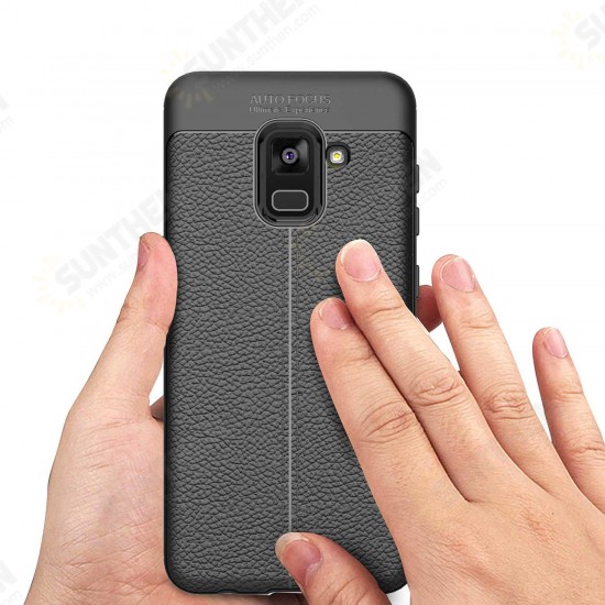 Anti Fingerprint Soft TPU Litchi Leather Case for Samsung Galaxy A8 Plus 2018