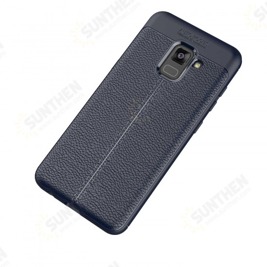 Anti Fingerprint Soft TPU Litchi Leather Case for Samsung Galaxy A8 Plus 2018