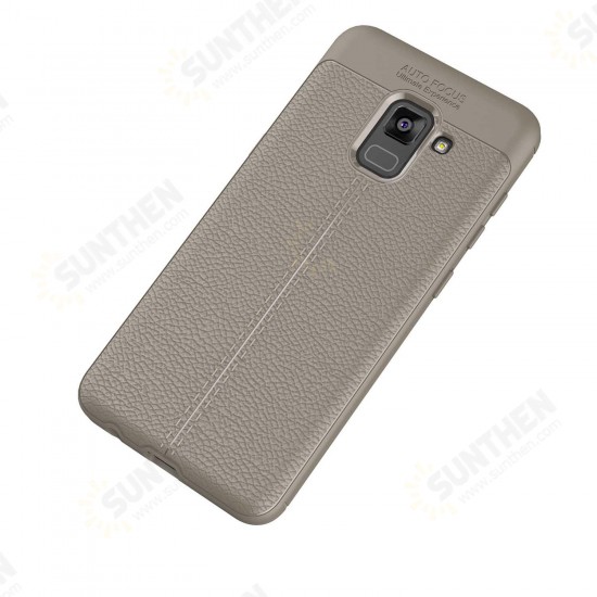 Anti Fingerprint Soft TPU Litchi Leather Case for Samsung Galaxy A8 Plus 2018