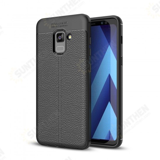 Anti Fingerprint Soft TPU Litchi Leather Case for Samsung Galaxy A8 Plus 2018