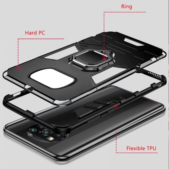 Shockproof Magnetic with 360 Rotation Finger Ring Holder Stand PC Protective Case for POCO X3 PRO / POCO X3 NFC Case