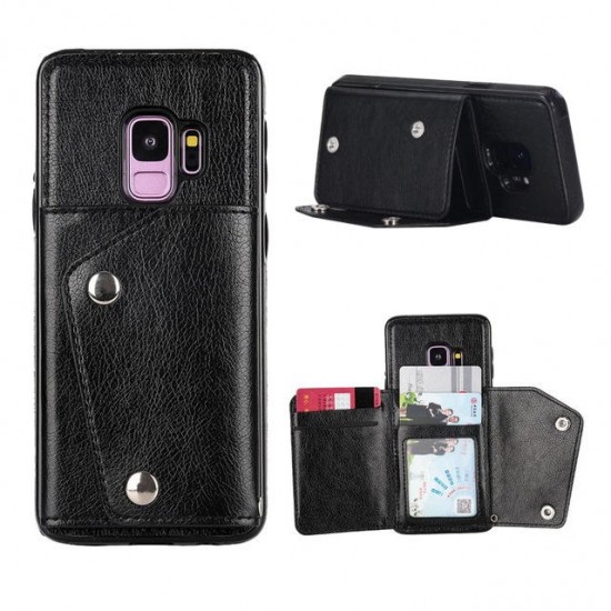 Classic PU Leather Wallet Card Slots Bracket Protective Case for Samsung Galaxy S9