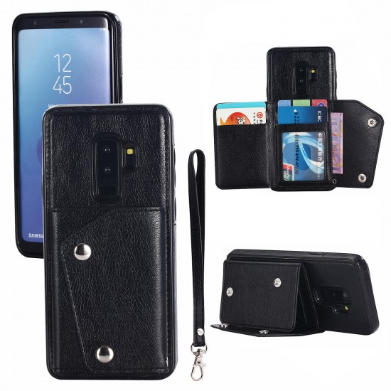 Classic PU Leather Wallet Card Slots Bracket Protective Case for Samsung Galaxy S9 Plus