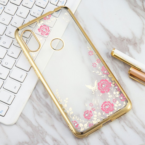 Diamond Plating Clear Soft TPU Flower Protective Case For Xiaomi Redmi Note 6 Pro