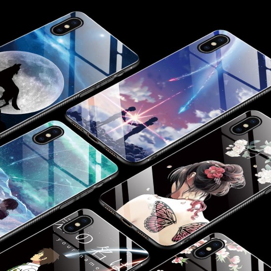 Fashion Pattern Tempered Glass Protective Case For iPhone XS Max