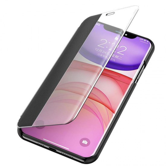 Flip Bumper Window View with Foldable Stand PU Leather Protective Case for iPhone 11 6.1 inch