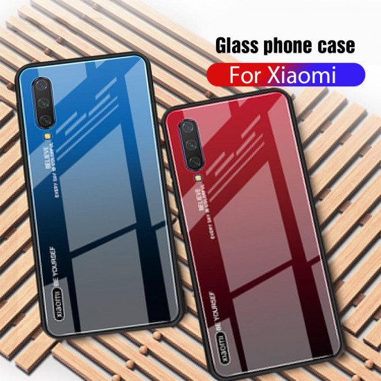 Gradient Color Tempered Glass + Soft TPU Back Cover Protective Case for Xiaomi Mi A3 / Xiaomi Mi CC9e