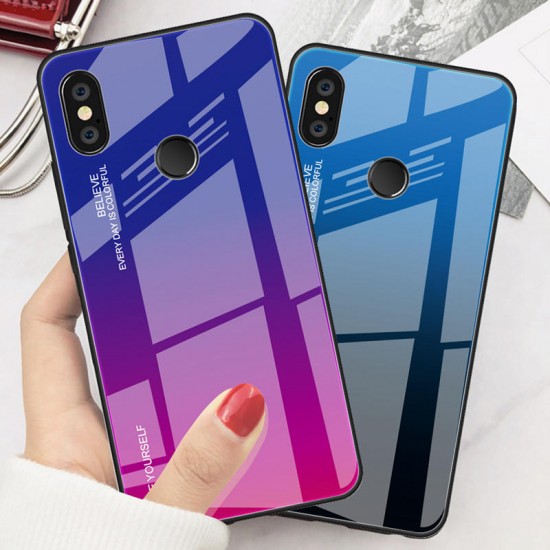 Gradient Color Tempered Glass + Soft TPU Back Cover Protective Case for Xiaomi Redmi 6 Pro / Xiaomi Mi A2 Lite