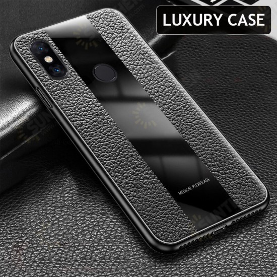 Luxury Shockproof Soft Silicone PU Leather Tempered Glass Protective Case For Xiaomi Redmi Note 5 / Redmi Note 5 Pro