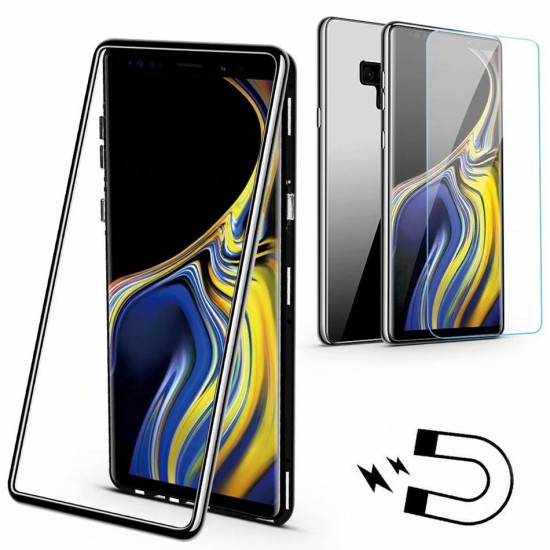 Magnetic Adsorption Tempered Glass Back Cover+Tempered Glass Screen Protector Protective Case For Samsung Galaxy Note 9