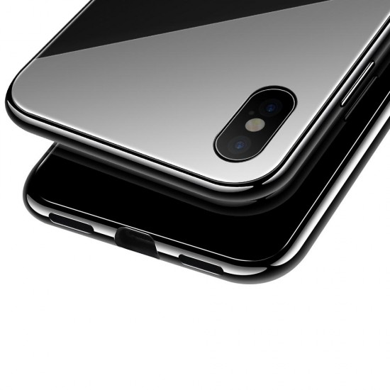 Plating Magnetic Adsorption Full Body Protective Case with Tempered Glass for iPhone X