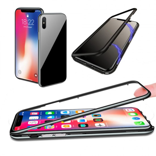 Plating Magnetic Adsorption Full Body Protective Case with Tempered Glass for iPhone X