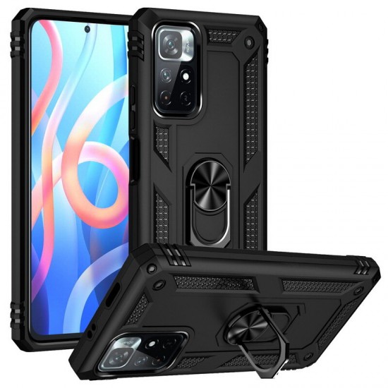 Protective Case Bumper Cover For Poco M4 Pro 5G TPU + PC Shock Resistant Phone Case With Adjustable Swivel Ring Holder