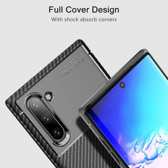 Protective Case For Samsung Galaxy Note 10 Slim Carbon Fiber Fingerprint Resistant Soft TPU Back Cover