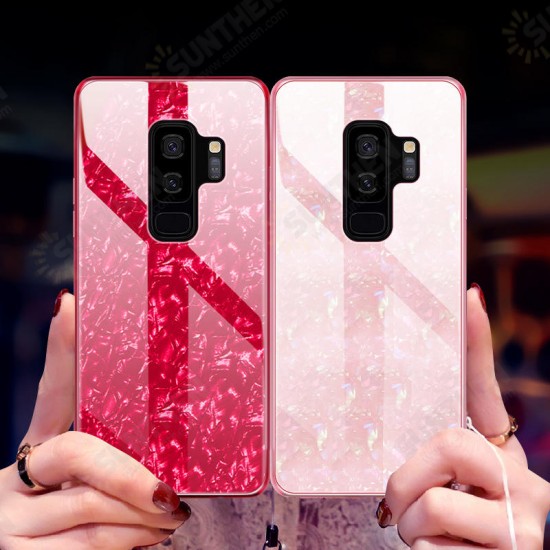 Shell Pattern Glossy Glass Soft Edge Protective Case for Samsung Galaxy S9/S9 Plus