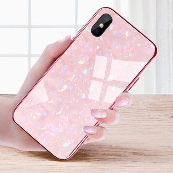 Shell Pattern Glossy Glass Soft Edge Protective Case for iPhone X