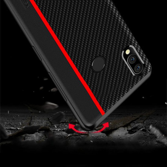 Shockproof Carbon Fiber Soft Silicone Edge PU Leather Protective Case for Xiaomi Redmi Note 7 / Redmi Note 7 Pro Non-original