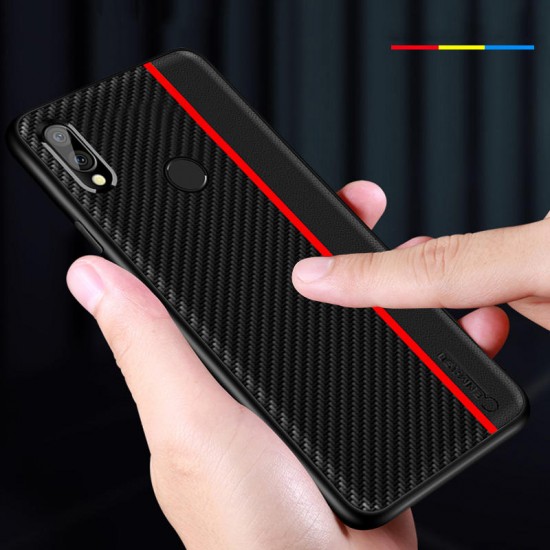 Shockproof Carbon Fiber Soft Silicone Edge PU Leather Protective Case for Xiaomi Redmi Note 7 / Redmi Note 7 Pro Non-original