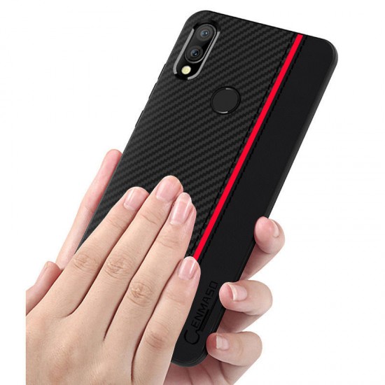 Shockproof Carbon Fiber Soft Silicone Edge PU Leather Protective Case for Xiaomi Redmi Note 7 / Redmi Note 7 Pro Non-original