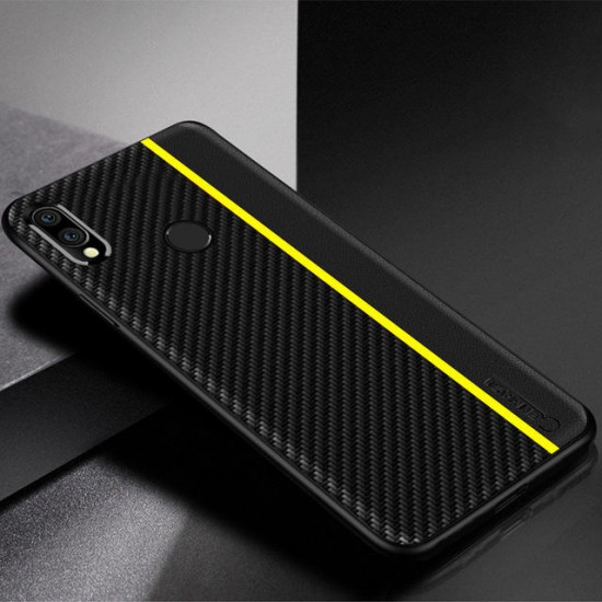 Shockproof Carbon Fiber Soft Silicone Edge PU Leather Protective Case for Xiaomi Redmi Note 7 / Redmi Note 7 Pro Non-original
